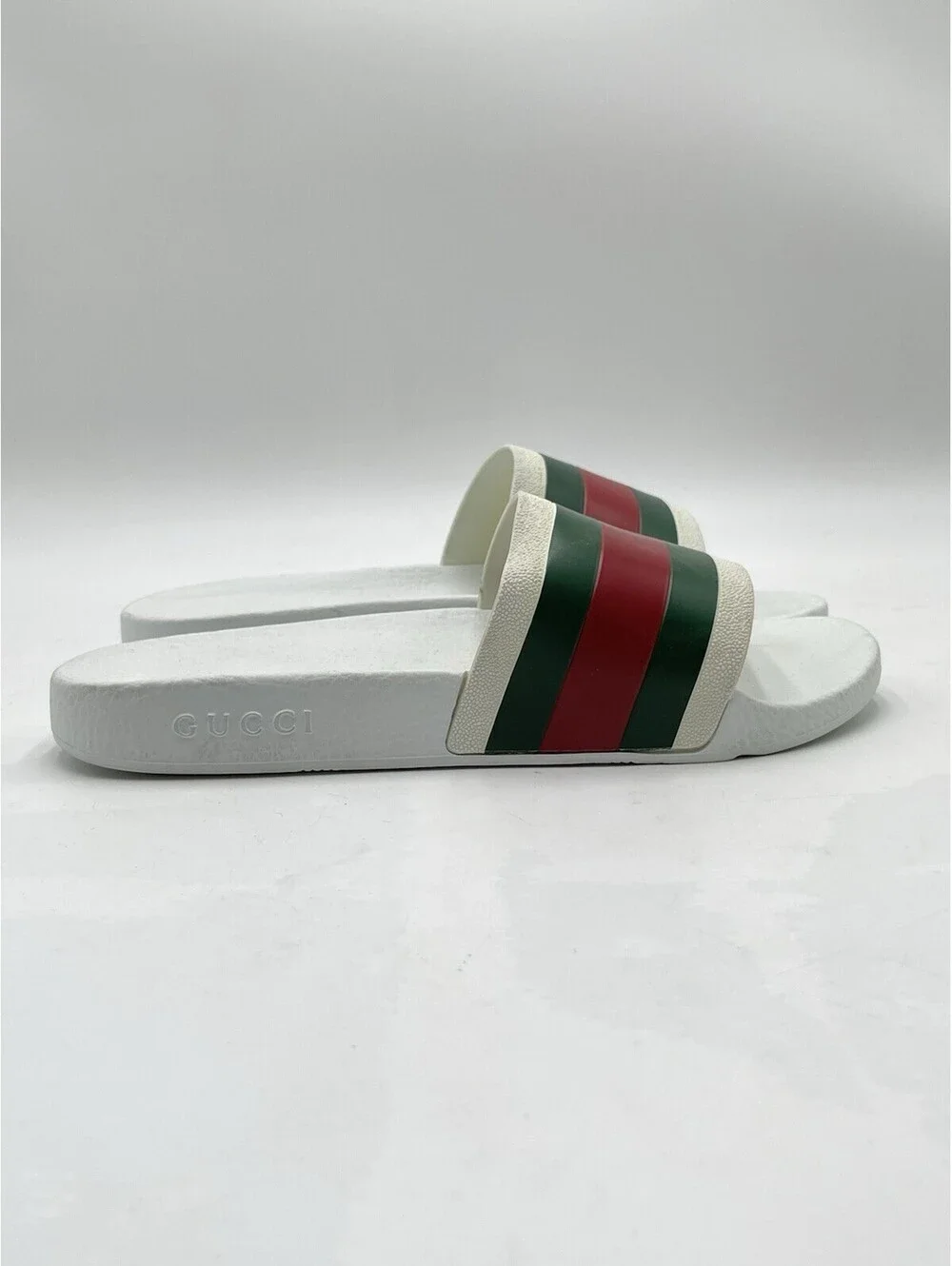 Gucci Pursuit pool slides green and red web strap Size 7 UK